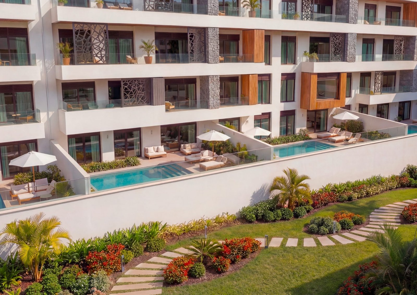 The Pearl Plaza — piscines privées et jardins paysagers, Palladium Properties Agadir