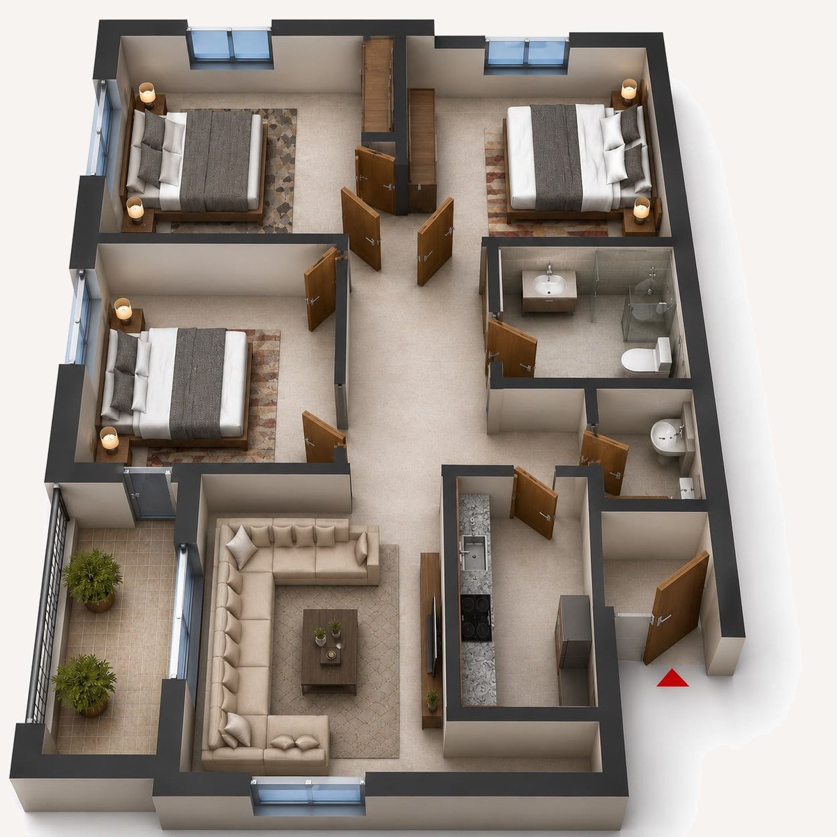 Plan F4 (3 Chambres) — LIMOUNE