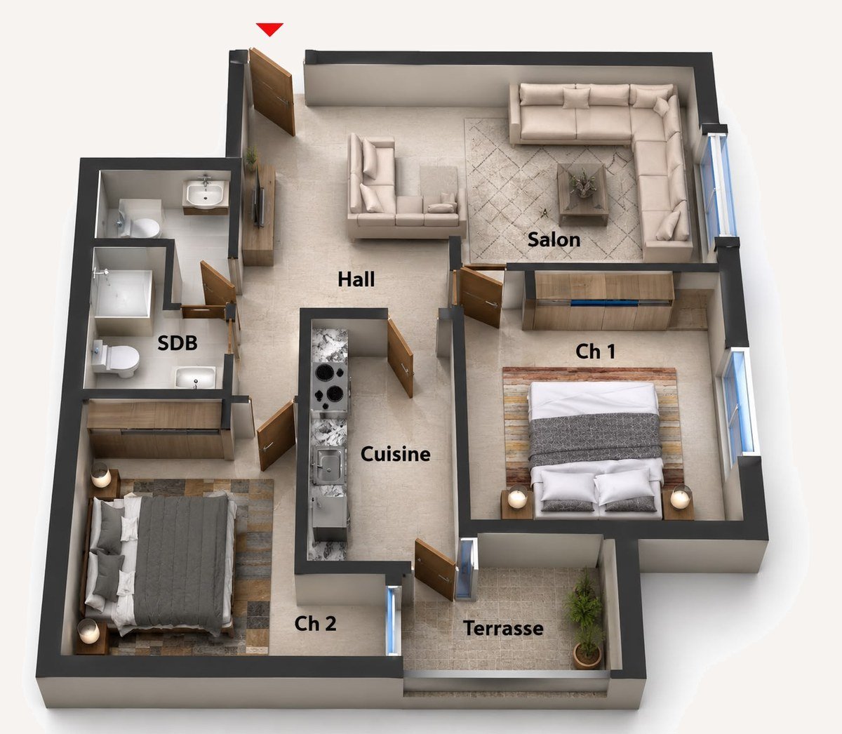 Plan F3 (2 Chambres) — LIMOUNE
