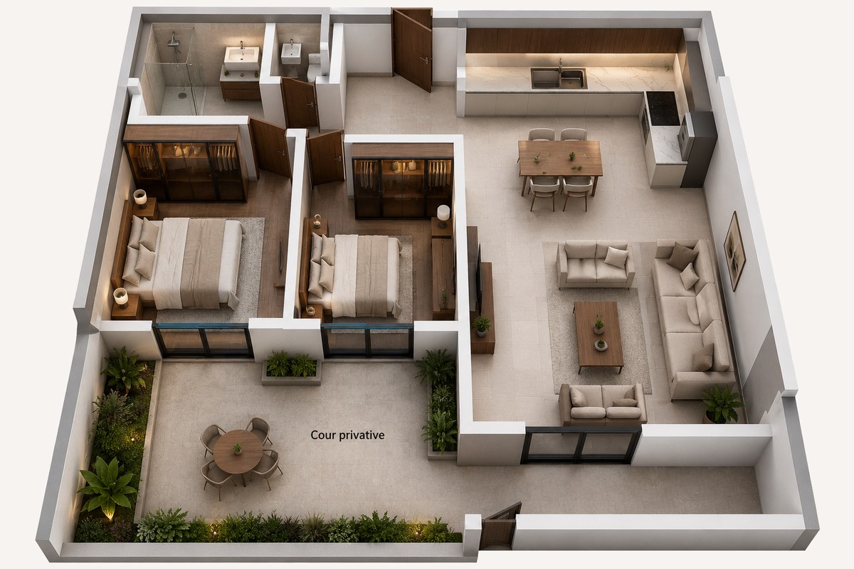 Plan F3 (2 Chambres) — THE PEARL PLAZA