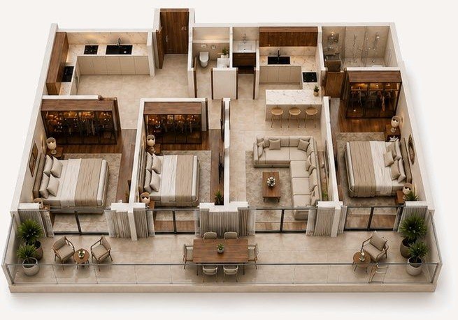 Plan F3 (2 Chambres) — THE PEARL PLAZA